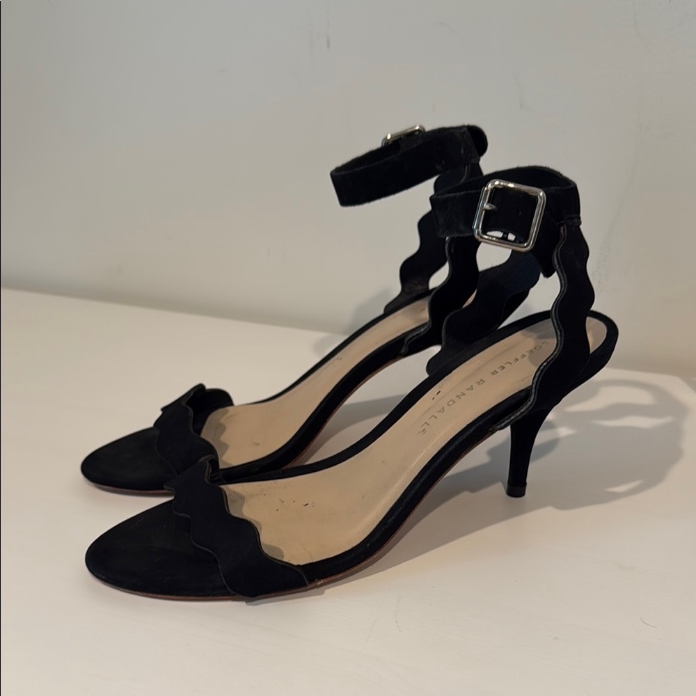 Loeffler Randall Black kitten Heels with Ankle Strap suede 7.5